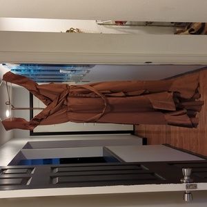 Show Me Your Mumu Samantha ruffle wrap dress, copper luxe satin, XL